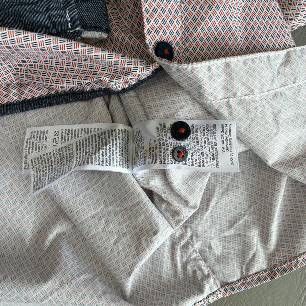 Tom Tailor Mens Slim Fit Button Down Shirt Multicolor Geometric Flip Cuff Large - Picture 9 of 16